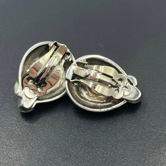 Rigoberto Designer Puffy Modernist Sterling14k Yellow Gold Center Clip Earrings - Picture 8 of 11